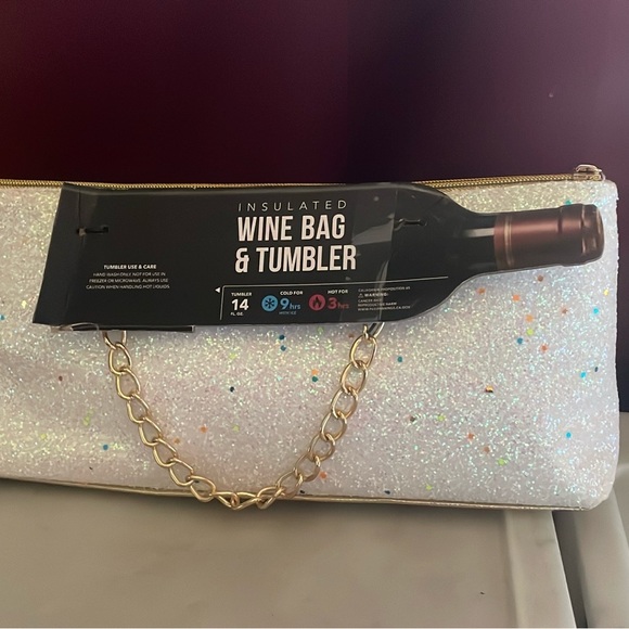 Wild Eye Designs Insulated WINE BAG White Glitter 14.5” x 6” with TUMBLER NWT - Picture 7 of 10